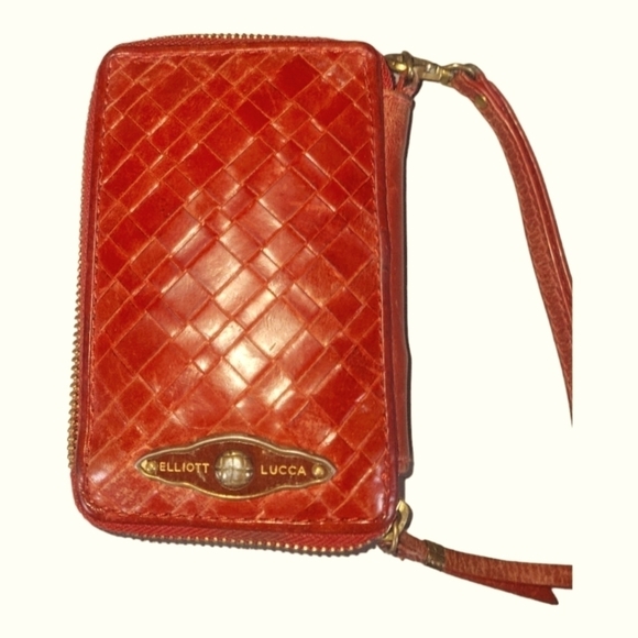 Elliott Lucca Red Leather Woven Zip Around Wristlet Wallet - Picture 6 of 8